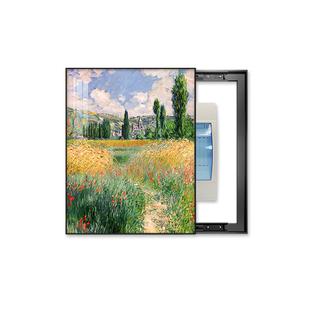 莫奈油画电表箱装饰画竖款轻奢高级感配电箱盒遮挡挂画免打孔新款