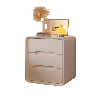 奶油风床头柜实木2025爆款家用卧室床边轻奢高级感三层55CM收纳柜