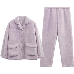 红豆情侣珊瑚绒睡衣加厚男士秋冬季法兰绒女泡泡绒保暖家居服套装