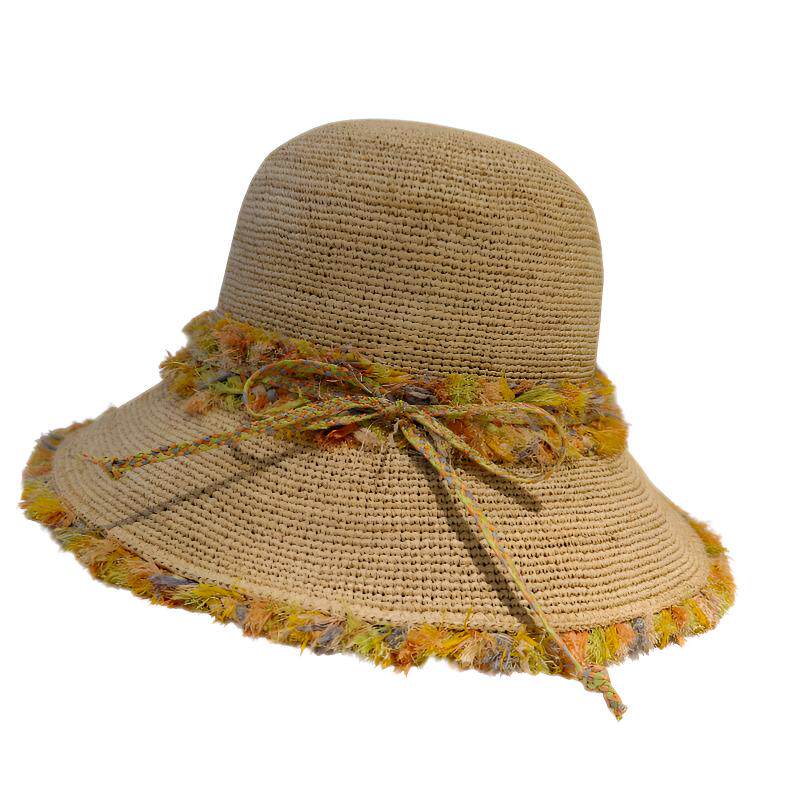 【格小梵】正品‘’流苏五彩‘’拉菲草帽夏季度假风大檐女遮阳
