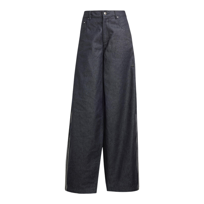 Adidas/阿迪达斯正品夏季女士条纹宽松休闲高腰牛仔长裤JJ3145