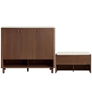 全友家居2025新款胡桃木色鞋柜家用门口收纳柜一体靠墙新中式家具