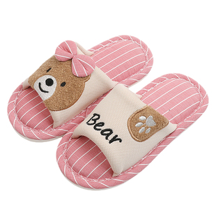 春秋亚麻拖鞋女室内居家用防滑软底情侣亲子儿童四季棉布拖鞋夏天