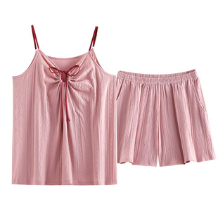 少女睡衣夏天吊带性感两件套夏季纯棉薄款甜美可爱公主粉色家居服