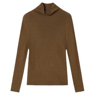 谷邦褐色半高领长袖套头毛衫女秋冬新款慵懒风简约显瘦针织衫内搭