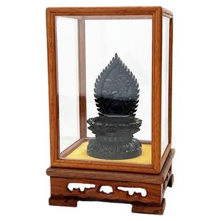 唐卡供奉架展示架红木佛牌带防尘罩摆台底座带玻璃罩实木莲花座台