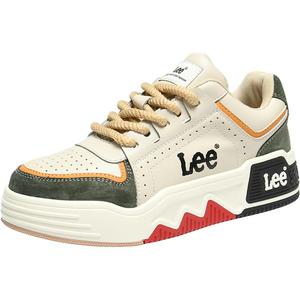 Lee官方男鞋男士休闲鞋子百搭真皮运动板鞋时尚情侣鞋增高面包鞋