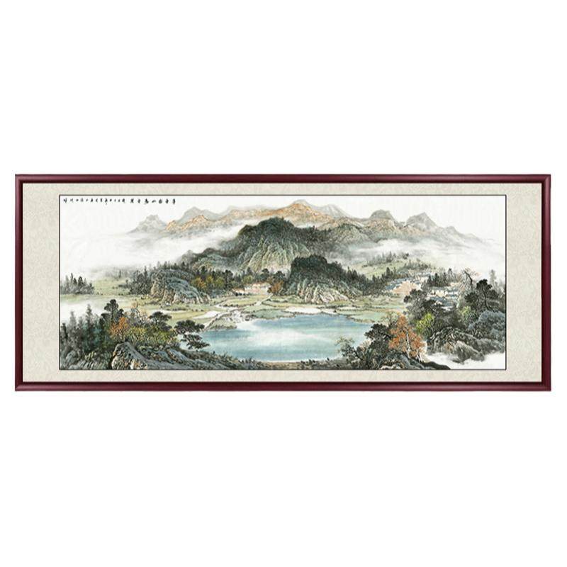 聚宝盆山水画西墙客厅挂画靠山图