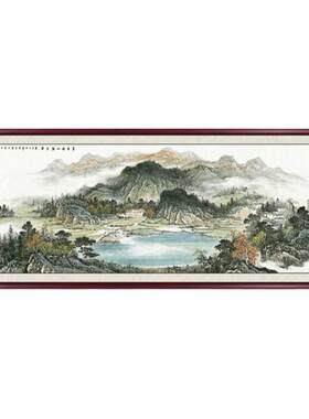聚宝盆山水画西墙客厅挂画靠山图