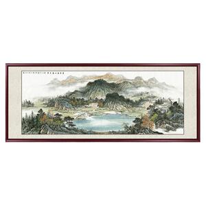 聚宝盆山水画西墙客厅挂画靠山图