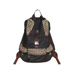 BeanAndBean旅行家系列豹纹牛仔双肩包日常休闲旅行大容量背包