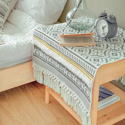 60X90cm欧式地垫丝网印花棉线编织流苏家用卧室床边脚垫进门地垫