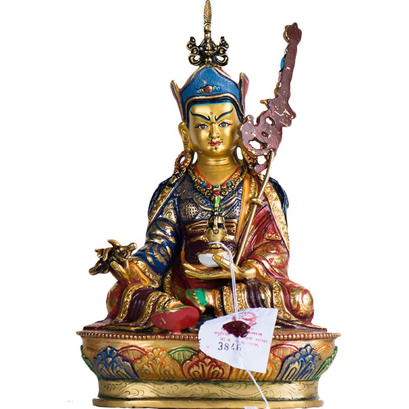 莲花生大士尼泊尔手工铜彩绘摆件
