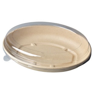 椭圆碗一次性纸浆环保可降解轻食沙拉甜品单双格带盖健身餐打包盒
