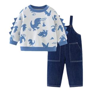 迷你巴拉巴拉男女童牛仔背带裤套装2025春新款宝宝上衣裤子两件套