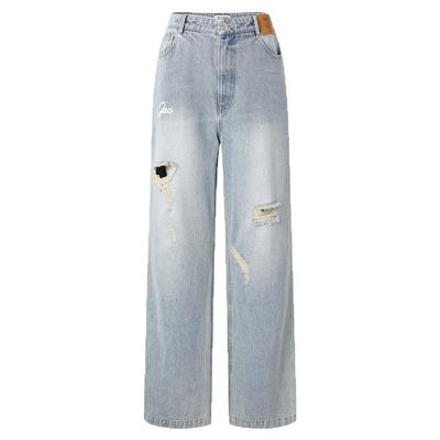 JAC FLEURANT【明星同款】女2025新款破洞Logo百搭直筒牛仔裤