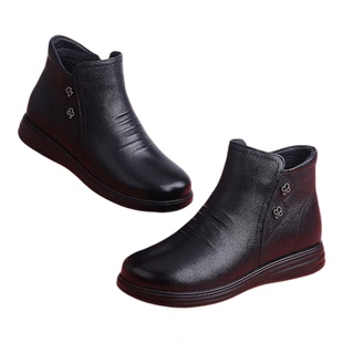 蜘蛛王真皮妈妈鞋2025女鞋软底短靴女棉鞋子加绒中老年皮鞋秋冬款