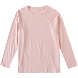 纯色长袖打底衫纯棉t恤女春秋早薄款白色体恤宽松内搭上衣夏季