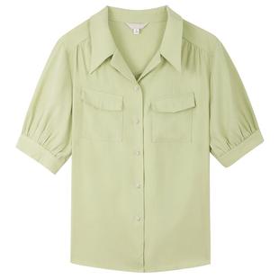 MB MindBridge0225秋季设计感短袖衬衫女通勤复古上衣五分袖衬衣