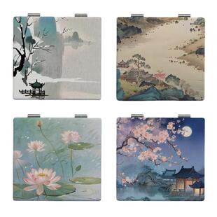 古风中国风小众化妆镜学生宿舍可折叠小镜子便携式手持双面小镜子