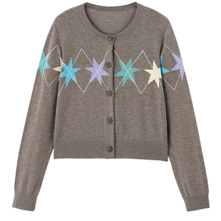 【商场同款】乐町星星提花日系针织开衫春羊毛混纺毛衣C2EDG1230
