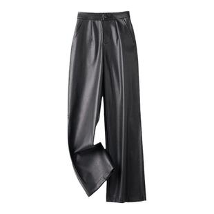 海宁真皮皮裤女2025秋冬新款绵羊皮高腰显瘦宽松直筒裤窄版阔腿裤