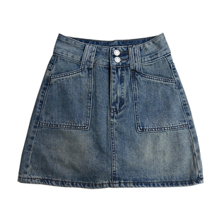 Punkhoo美式复古牛仔短裙女夏季高腰小个子众设计感辣妹a字半身裙