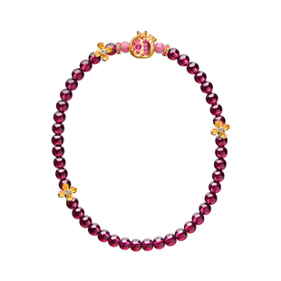 觉人原创天然紫牙乌石榴石手串粉碧玺纯银多子多福手链[开花结果]