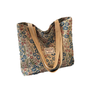 大容量碎花帆布包女新款单肩包手提袋上班通勤包包拉链布袋托特包