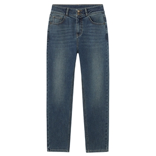 热风女士加绒牛仔裤2025年冬季新款修身直筒抓绒保暖窄脚牛仔长裤