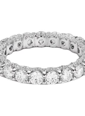 爆闪满钻戒指925银三面圈钻轻奢高级感古巴排戒满圈戒指白色粉色