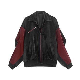 bosie伯喜2025年秋季新款夹克男情侣棒球服廓形鳄鱼纹仿皮短外套