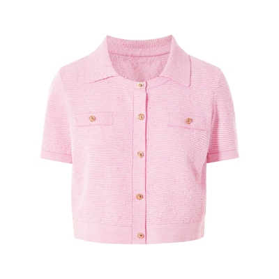 莱茵商场同款POLO领休闲风针织开衫短裤套装25夏新款小香风