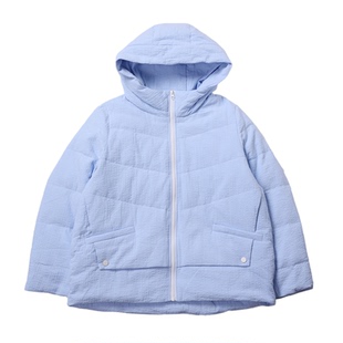 无色无味冬季提花棉布纯色肌理设计感连帽鸭绒羽绒服保暖外套女