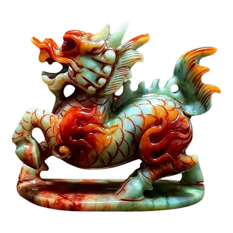 天然玉石麒麟送子摆件招财客厅