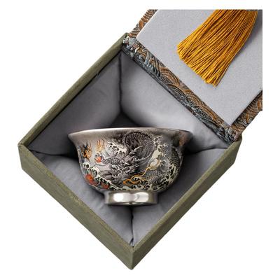 茶器鱼化墨龙鎏银茶杯复古高档功夫茶具主人杯个人专用单杯品茗杯