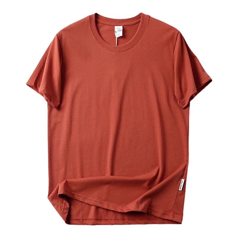 200g细腻抗菌透气水洗纯棉夏季男士新款纯色复古短袖休闲T恤潮