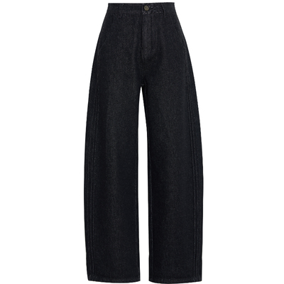 夏莫卡显瘦弧形卷边九分牛仔裤