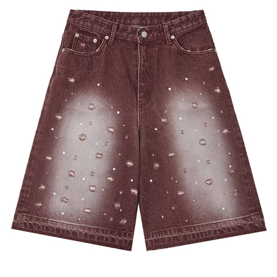 韩国直邮百搭破洞五分裤阔腿裤子