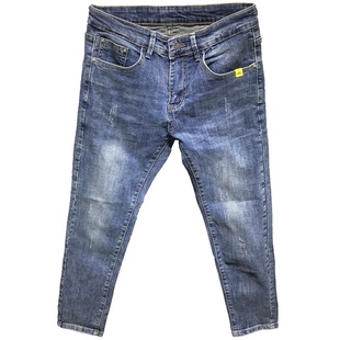 男士牛仔裤修身小脚秋冬新款休闲弹力潮流时尚精神小伙蓝色九分裤