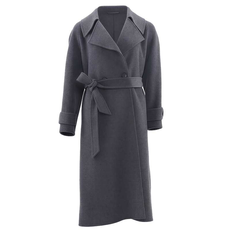 马天奴2025新款绵羊毛混山羊绒呢大衣翻领长款外套收腰带气质时尚