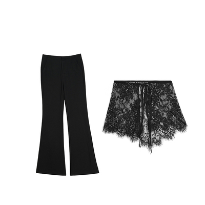 黑色休闲裤女可拆卸蕾丝屁帘裤