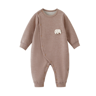 婴幼儿衣服秋冬季男宝宝德绒保暖无骨连体衣羊毛蚕丝哈衣护肚睡衣