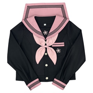 樱奈家原创夏樱日系学院风黑身粉领樱花刺绣水手服JK制服短裙套装