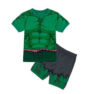 夏季新款短袖儿童绿巨人浩克扮演服万圣节漫威英雄Hulk cos表演服
