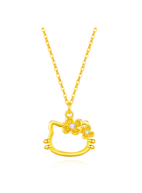 中国黄金Kitty猫镶钻项链