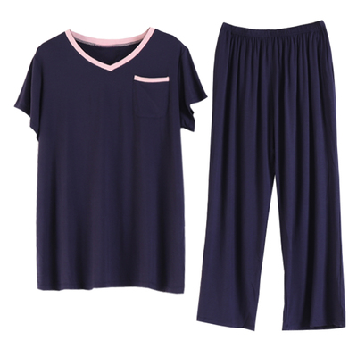 莫代尔V领宽松短袖长裤