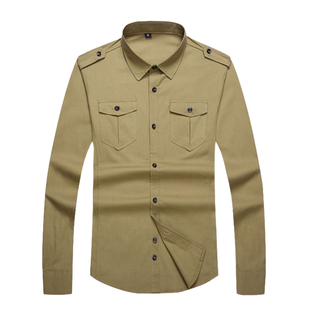 秋季军旅风户外工装口袋纯棉男装长袖衬衫休闲衬衣男士商务修身潮
