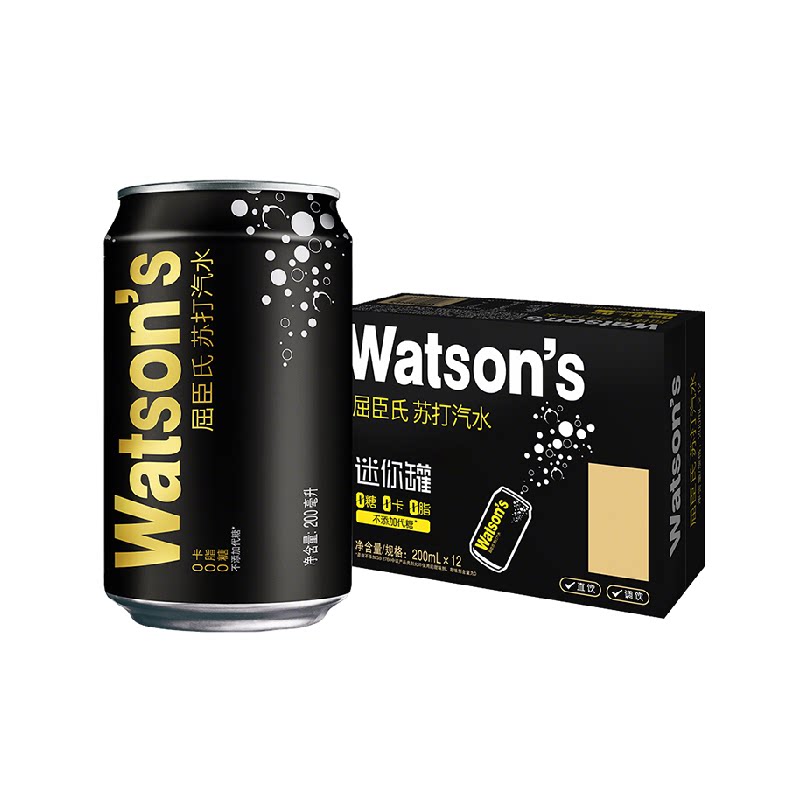 屈臣氏原味迷你罐苏打汽水200ml*12罐碳酸饮料气泡水调饮