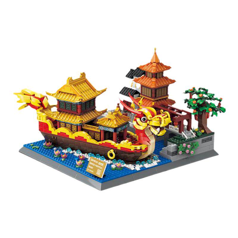 万格国潮江苏秦淮河画舫拼插积木
